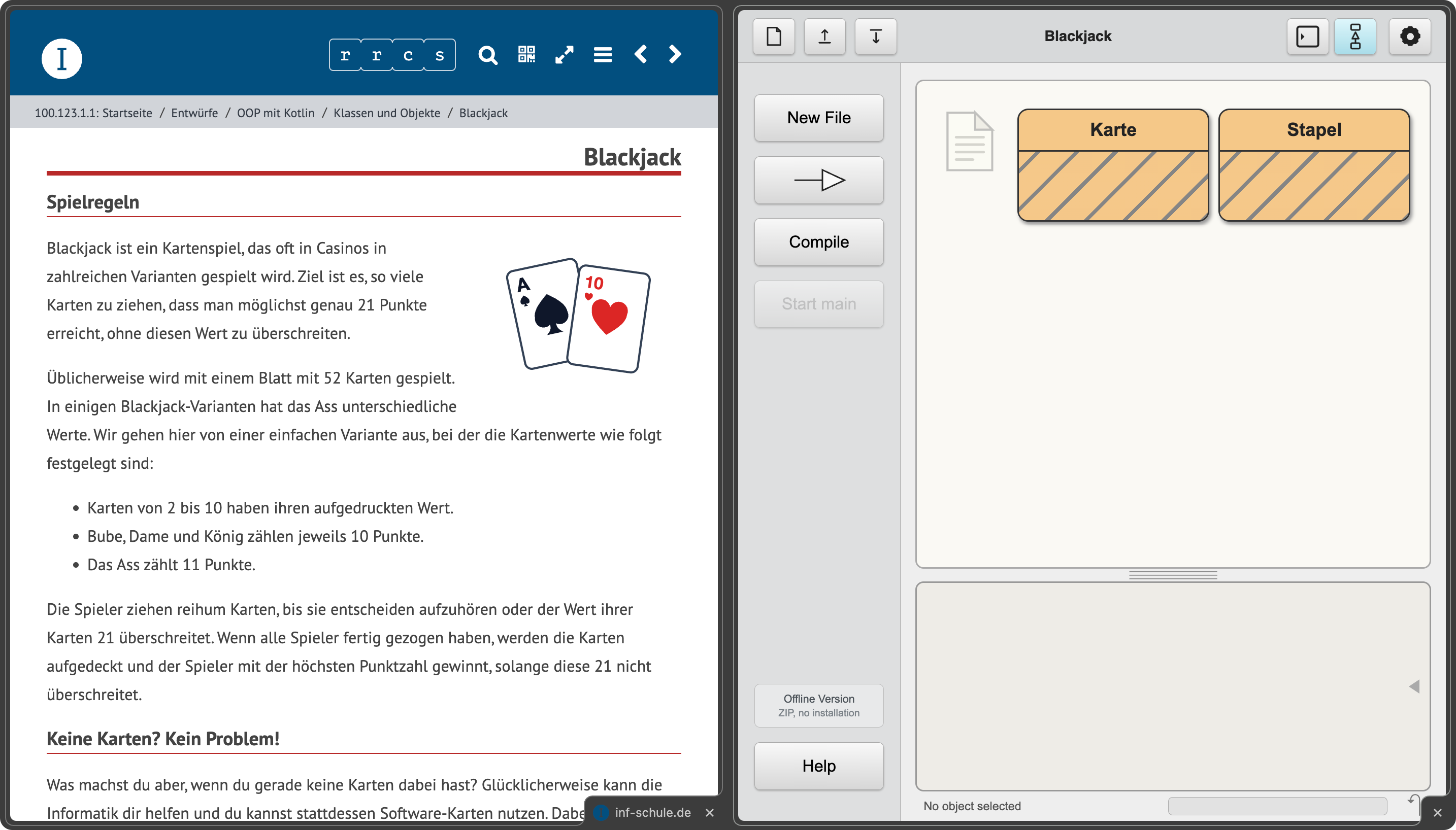 Blackjack-Projekt in BlueK neben dem Text