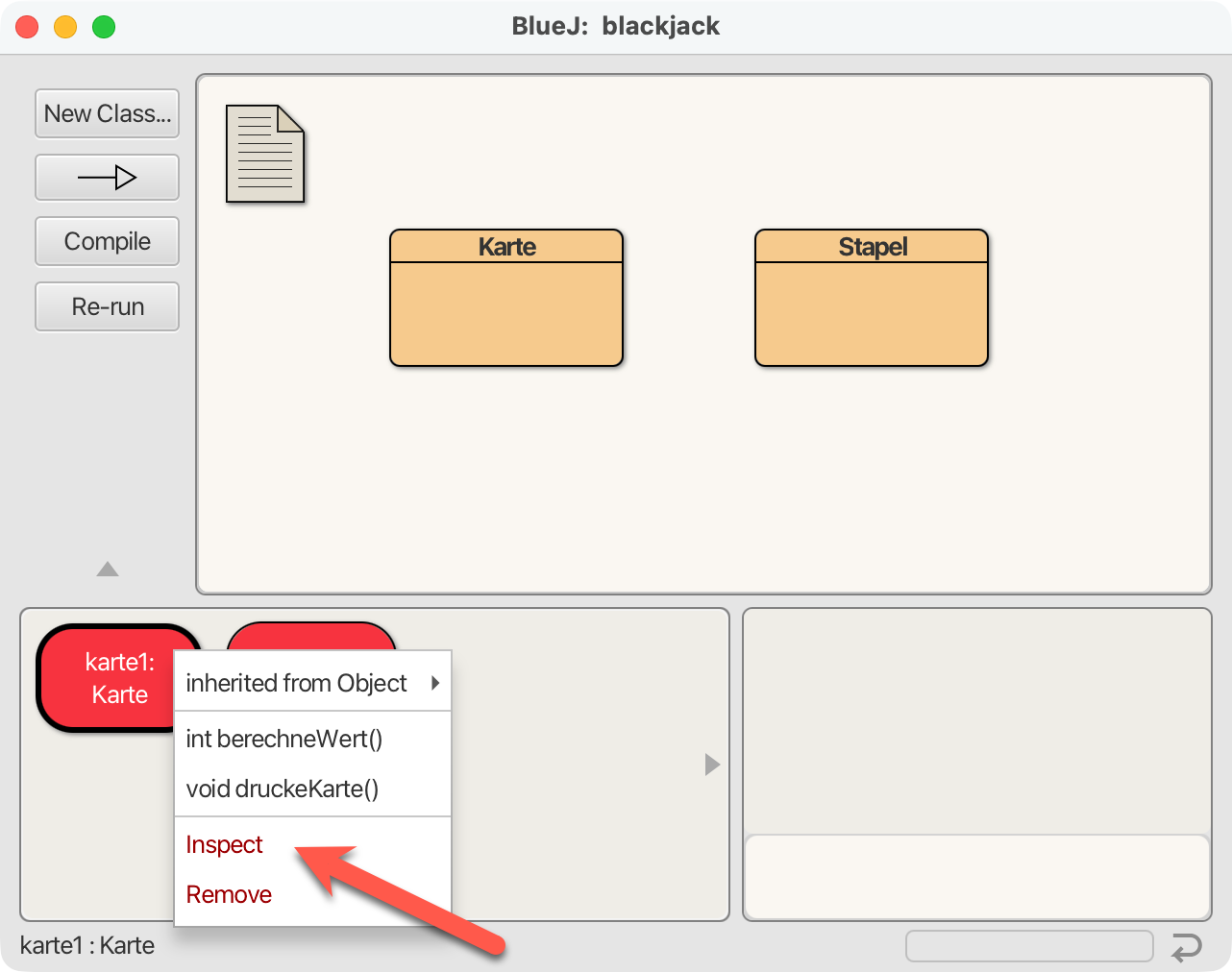 Objektinspektor in BlueJ