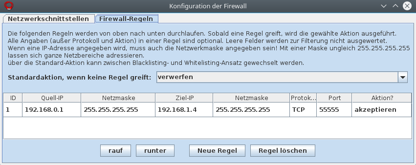 Konfiguration einer Firewall-Regel auf dem Router