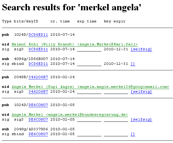Recherche auf einem Schl&uuml;sselserver