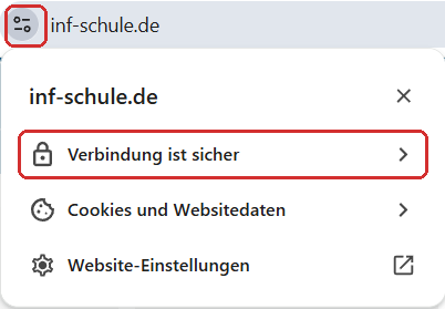 Chrome: Informationen zur Website inf-schule.de mit dem Eintrag Verbindung ist sicher