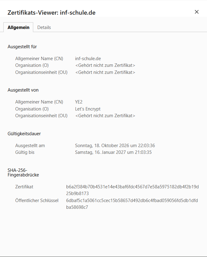 Zertifikats-Viewer f&uuml;r inf-schule.de, Reiter Allgemein