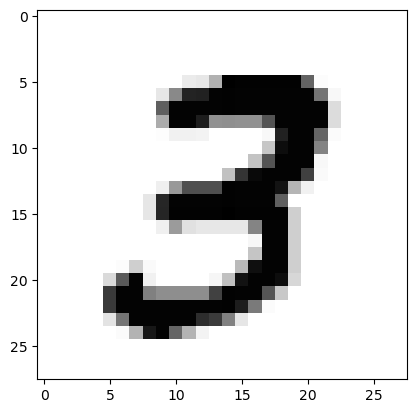 Grauwert-Bilde der Ziffer 3, Auflösung 28 mal 28 Pixel 