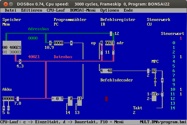 Oberfläche des alten Simulationsprogramms