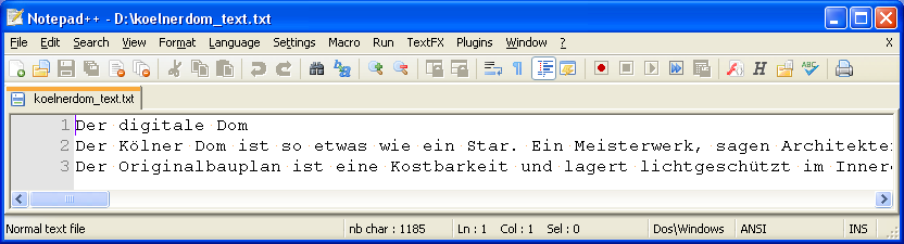 Kölner Dom - Format Text