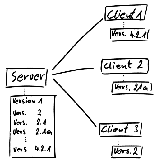 Diagramm zu Server-Client-Struktur zentraler Versonsverwaltungen